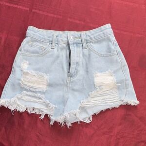 SHEIN Light Blue Distressed Cut-Off Denim Shorts Girls Size 10-11Y